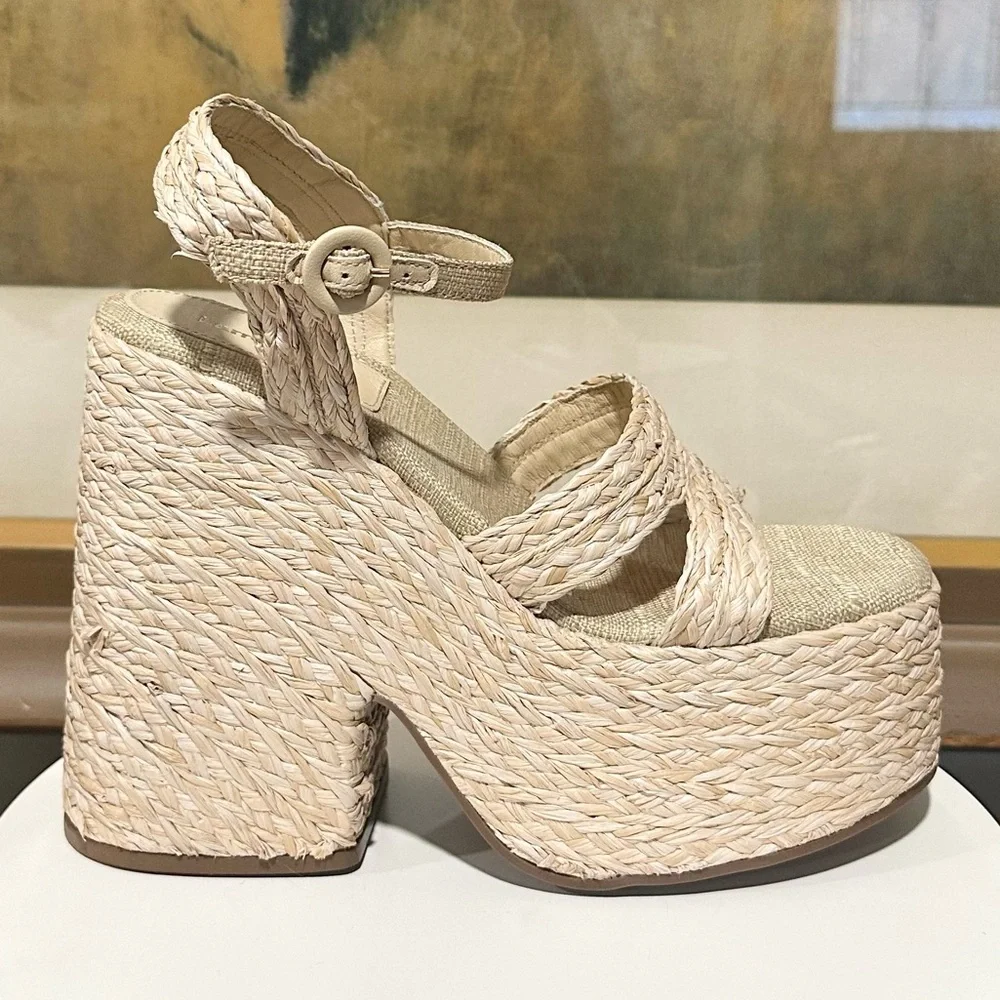 🌸LARROUDE🌸 Carmen 145MM Raffia Platform Sandal Size: 9.5